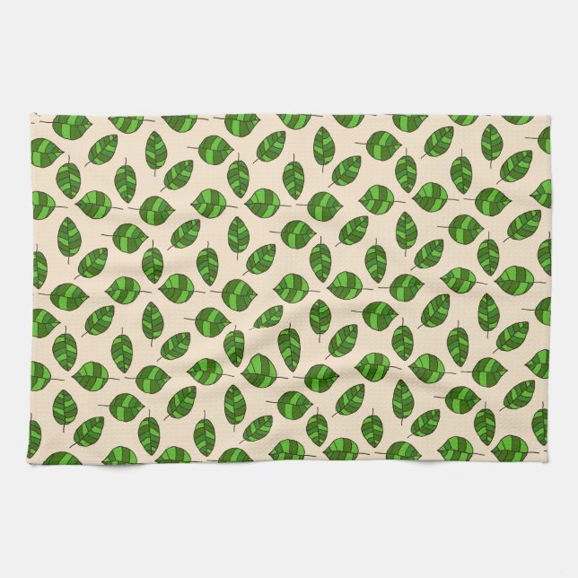 Summer Leaves Green Leaf Pattern on any Colour Tea Towel (Horizontal)