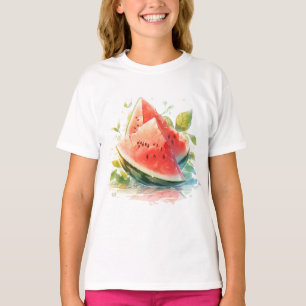 Summer Leaves With Watercolor Watermelon T-Shirt
