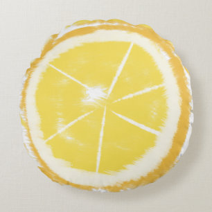 Summer Lemon Abstract Citrus Tie Dye Round Cushion