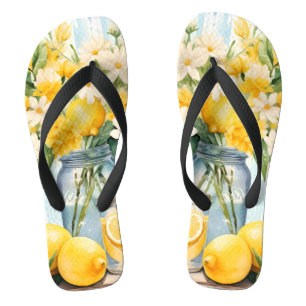 Summer Lemon Blossom Jar Flip Flops