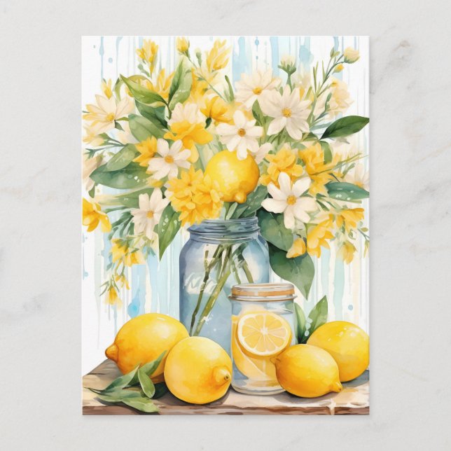 Summer Lemon Blossom Jar Holiday Postcard (Front)