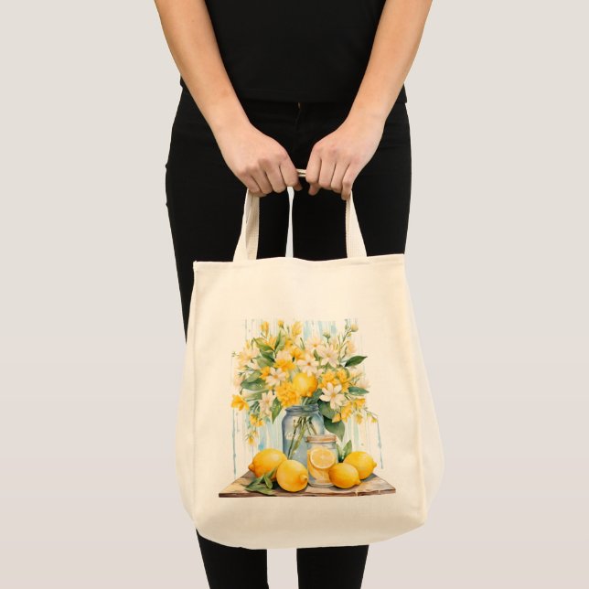 Summer Lemon Blossom Jar Tote Bag (Front (Product))