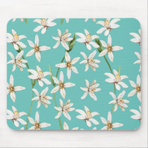 Summer Lemon blossom pattern on teal Mouse Mat