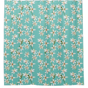 Summer Lemon blossom pattern on teal  Shower Curtain