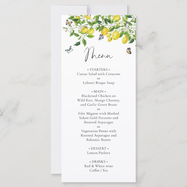 Summer Lemon Bridal Shower Menu (Front)