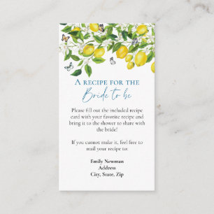 Summer Lemon Bridal Shower Recipe Request Enclosure Card
