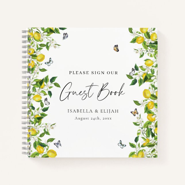 Summer Lemon Butterflies Wedding Guest Book (Front)