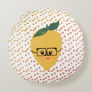 Summer Lemon Cartoon Hand Drawn Doodle Round Cushion