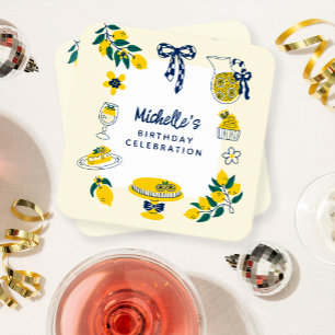 Summer Lemon Citrus Food and Drinks Birthday Party Square Paper Coaster