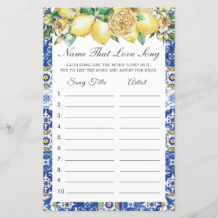Summer Lemon Floral Name That Love Song Game