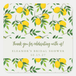 Summer Lemon Fruit Custom Bridal Shower Thank You Square Sticker