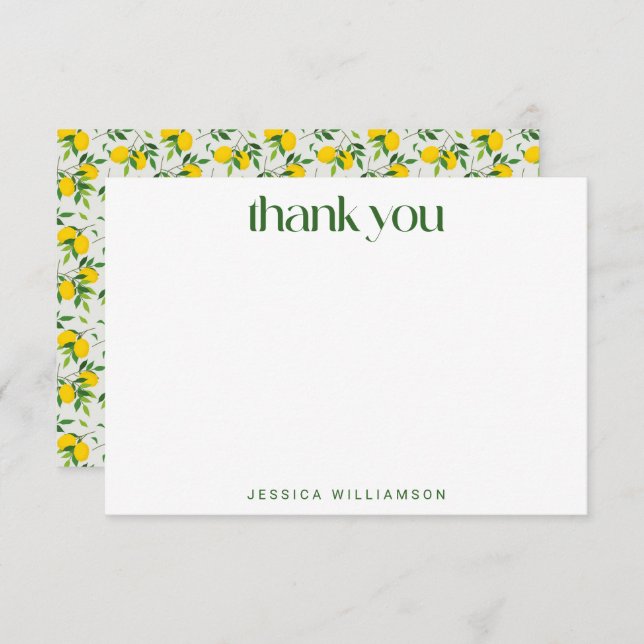 Summer Lemon Fruit Pattern Bridal Shower Custom Thank You Card (Front/Back)