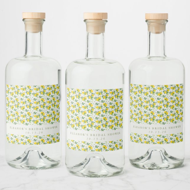 Summer Lemon Fruit Pattern Custom Bridal Shower  Liquor Bottle Label (Bottles)