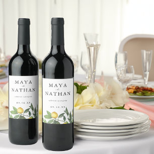 Summer Lemon Greenery Personalised Wedding Wine Label