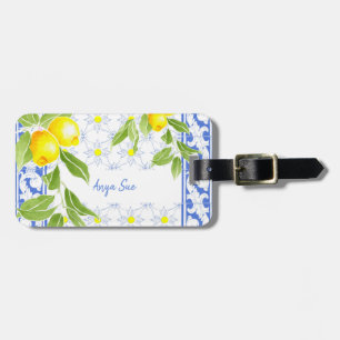Summer Lemon on Portuguese Blue and White Azulejo Luggage Tag