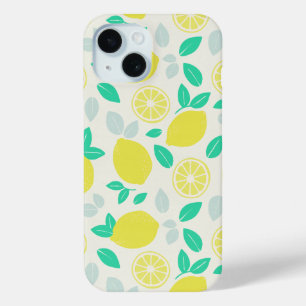 Summer Lemon Pattern in Cream iPhone 15 Case