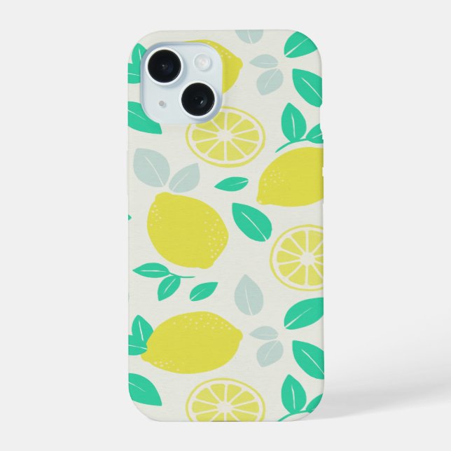 Summer Lemon Pattern in Cream iPhone 15 Case (Back)
