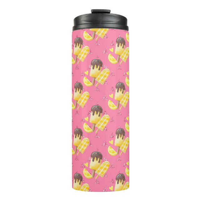 Summer Lemon Popsicle Pink Thermal Tumbler (Front)