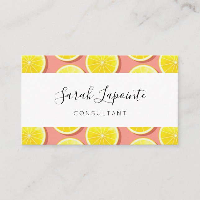 Summer Lemon Slices Pattern Business Card (Front)