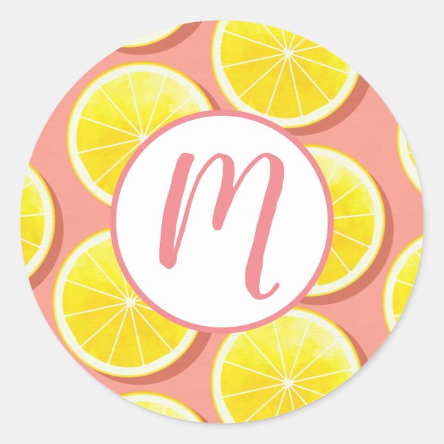 Summer Lemon Slices Pattern Classic Round Sticker (Front)