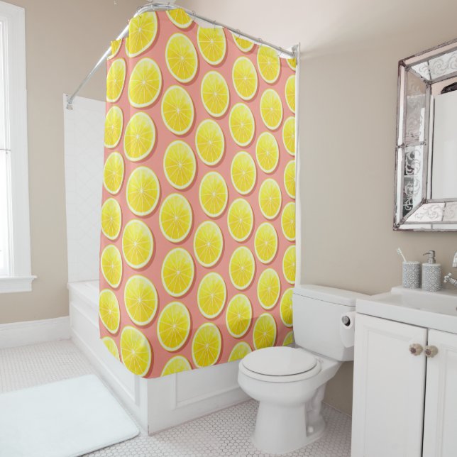 Summer Lemon Slices Pattern Shower Curtain (In Situ)
