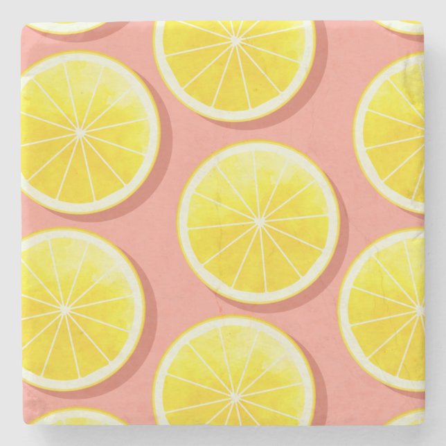 Summer Lemon Slices Pattern Stone Coaster (Front)