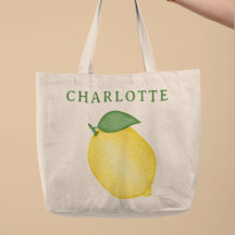 Summer Lemon Yellow l Custom Name Tote Bag