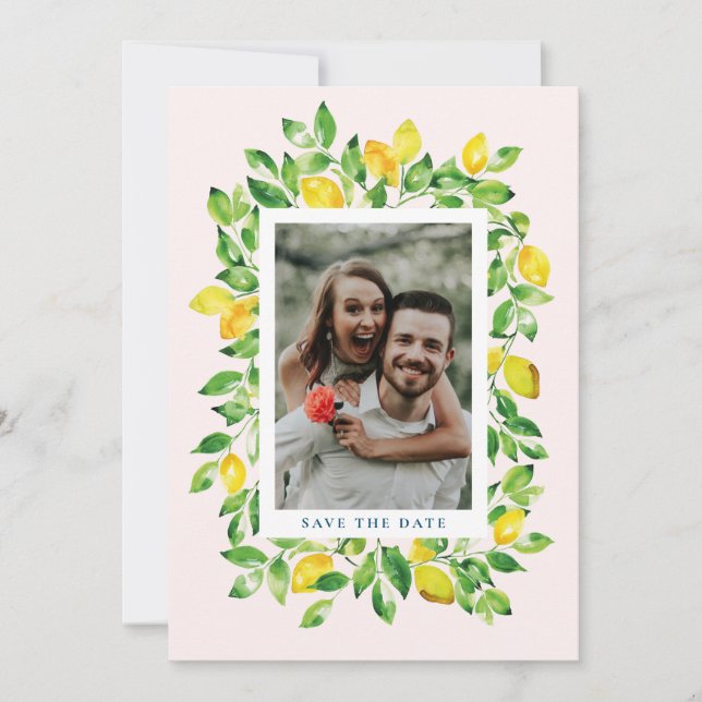 Summer Lemons and Foliage Photo Save The Date (Front)