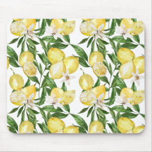 Summer lemons and lemon blossom pattern mouse mat