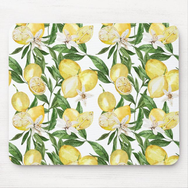 Summer lemons and lemon blossom pattern  mouse mat (Front)