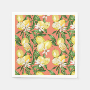 Summer lemons and lemon blossom pattern napkin