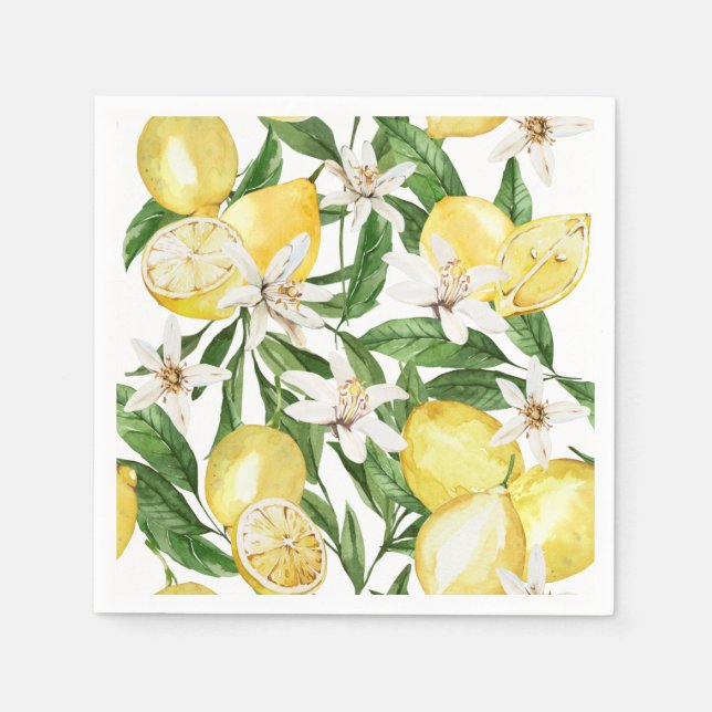 Summer lemons and lemon blossom patterPaper Napkin (Front)