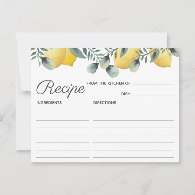 Summer Lemons Eucalyptus Bridal Shower Recipe Card (Front)