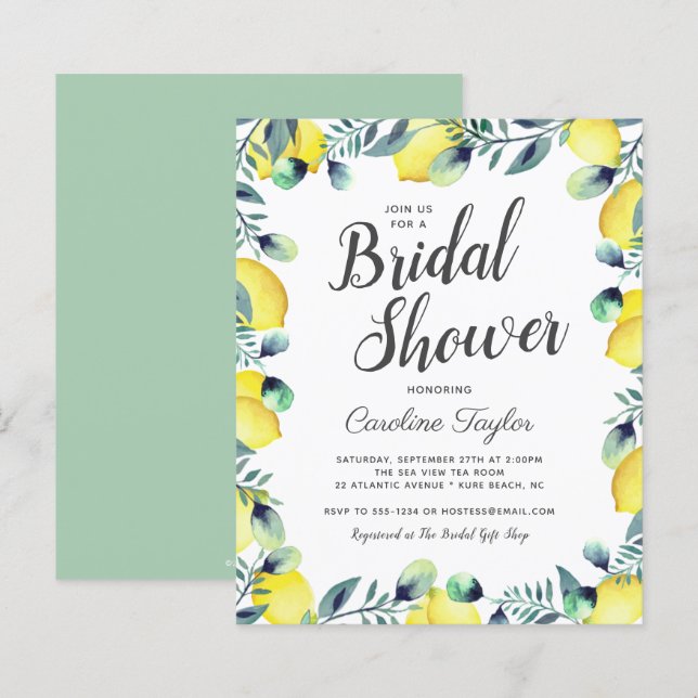 Summer Lemons & Eucalyptus Bright Bridal Shower (Front/Back)