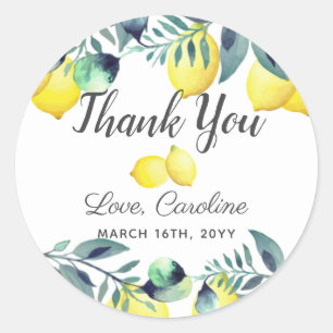 Summer Lemons & Eucalyptus Bright Bridal Shower Classic Round Sticker