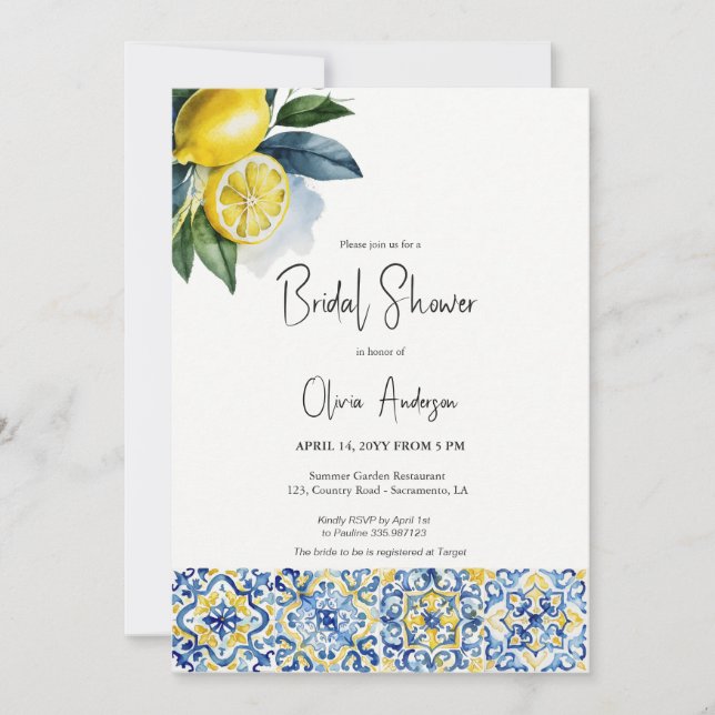 Summer Lemons mediterranean Bridal Shower Invitation (Front)