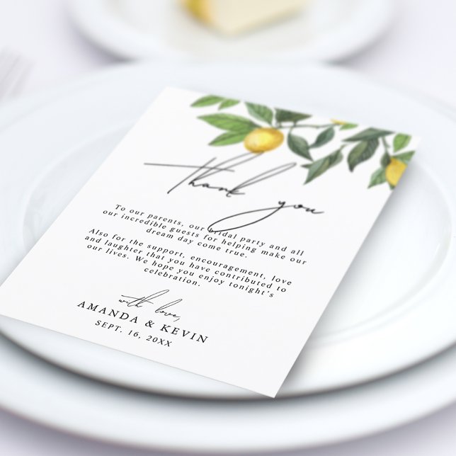 Summer Lemons Thank You Wedding Reception Card (Creator Uploaded)
