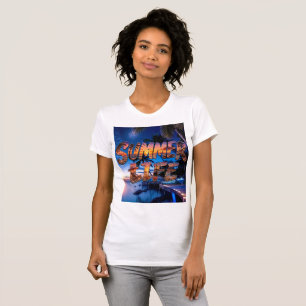 Summer Life Tropical Beach Sunset Typography T-SH T-Shirt