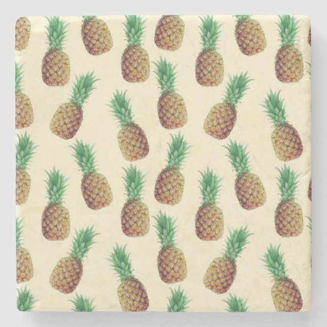 Summer Light Beige Pineapple Pattern Stone Coaster (Front)
