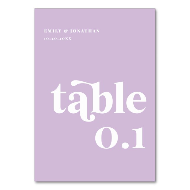 Summer Light Purple Lilac Wedding Table Number (Front)