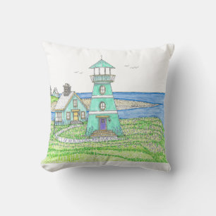 Summer Lighthouse 3; Indoor Pillow; Aqua Cushion