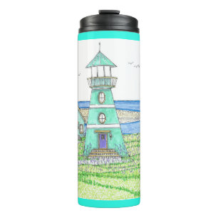 Summer Lighthouse 3; Thermal Tumbler; Bright Aqua Thermal Tumbler