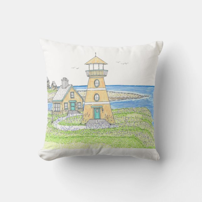 Summer Lighthouse 4; Indoor Throw Pillow; Blue Cushion (Front)