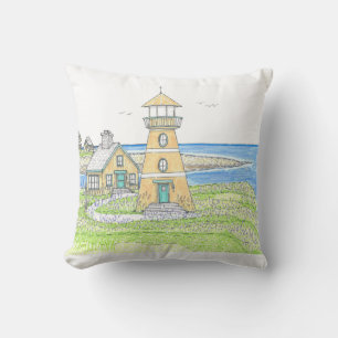 Summer Lighthouse 4; Indoor Throw Pillow; Blue Cushion