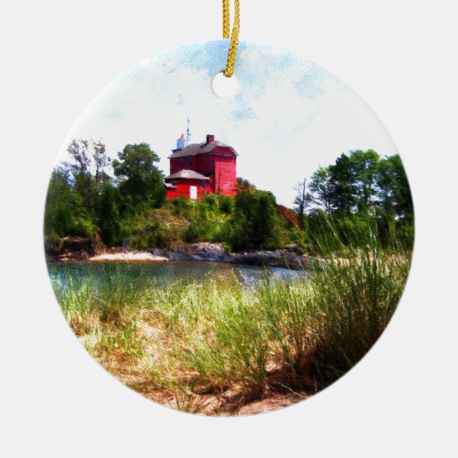 Summer Lighthouse Ceramic Tree Decoration (Front)