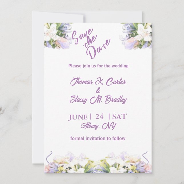 Summer Lilac Wildflower Romantic Wedding  Invitation (Front)