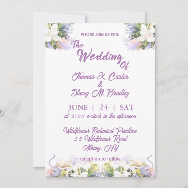 Summer Lilac Wildflower Romantic Wedding  Invitation (Front)