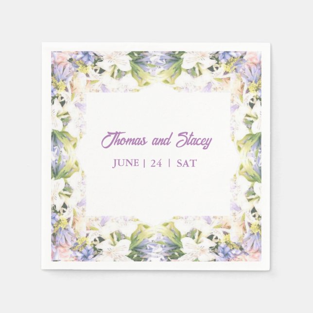 Summer Lilac Wildflower Romantic Wedding  Napkin (Front)