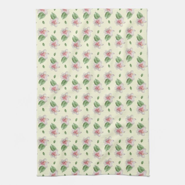 Summer Lily Floral Seamless Pattern Tea Towel (Vertical)