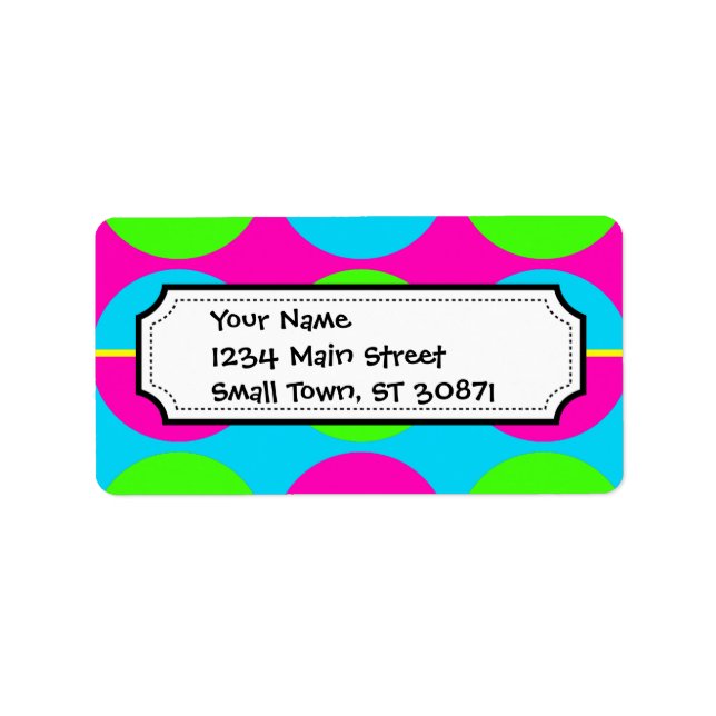 Summer Lime Green Hot Pink Teal Circles Stripes Label (Front)